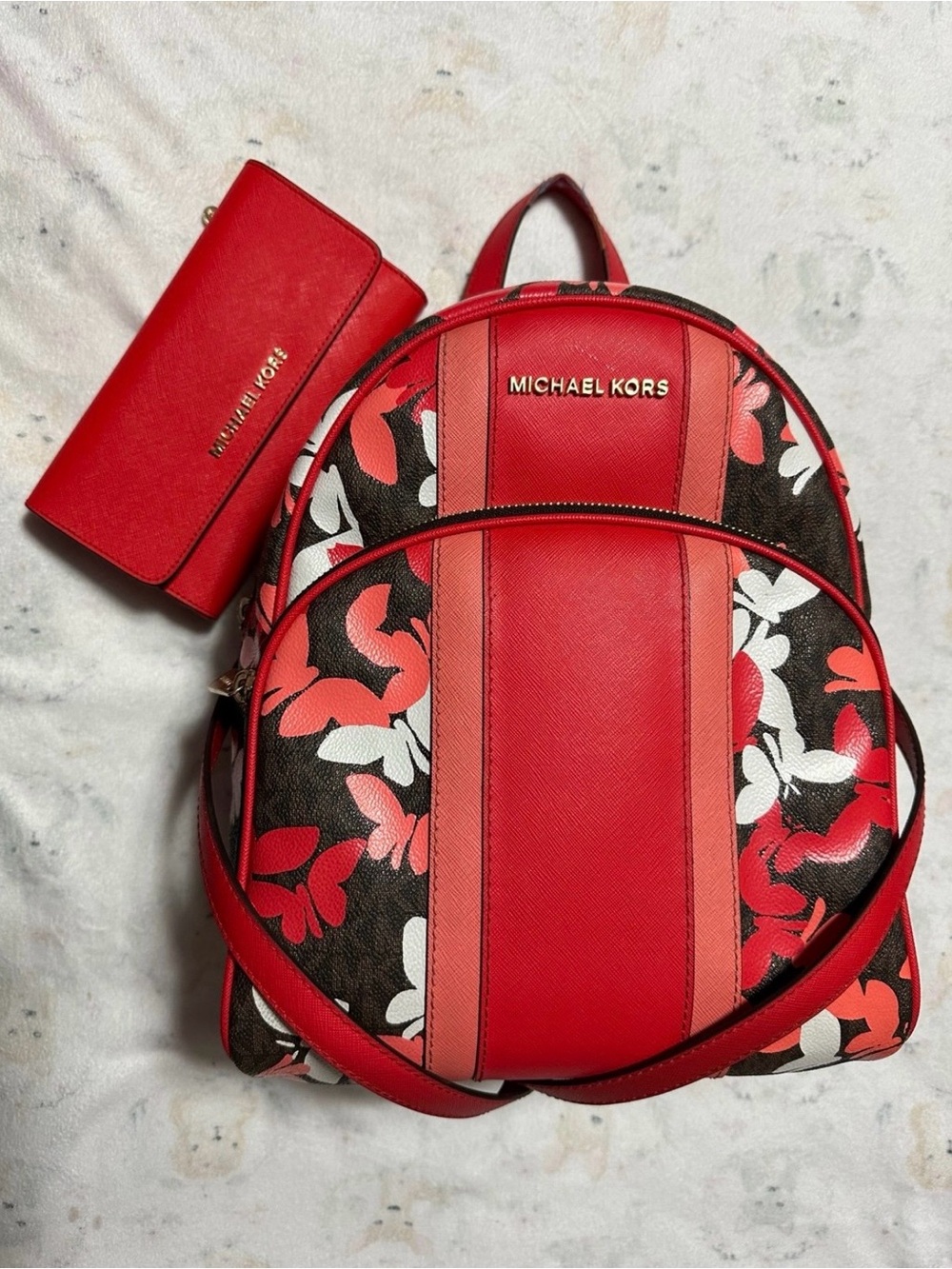 Michael Kors Red Floral Leather Backpack